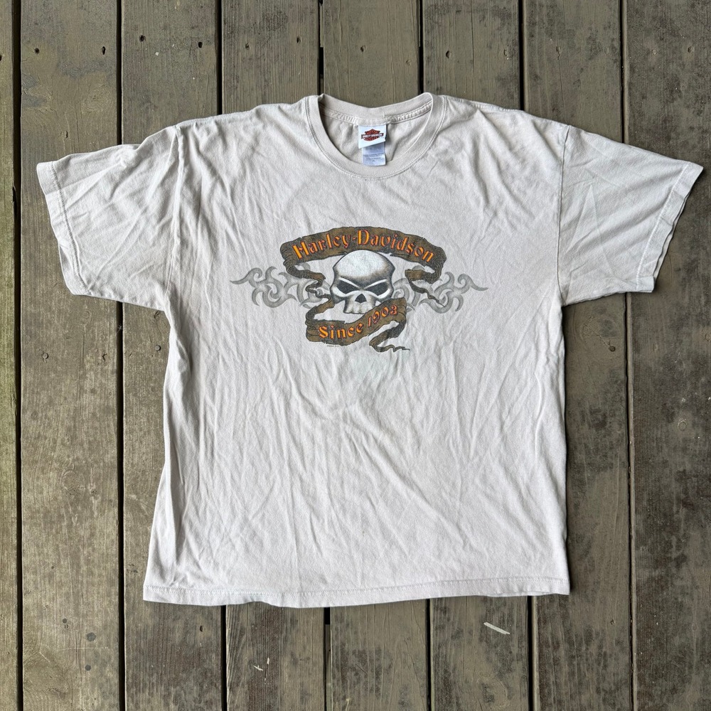 Harley Davidson T-Shirt Mens XL Tan Skull Graphic Bumpus Collierville TN Vintage